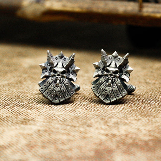 Stone Statue Ghost Face Cufflinks, Skull Armor - 925 Sterling Silver Handmade