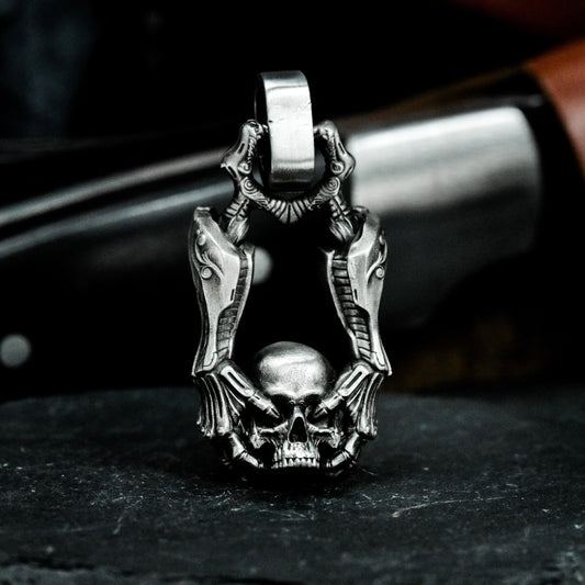 Terminator Arm & Skull Pendant - 925 Sterling Silver Handmade