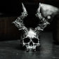 Horned Skull Ring with Bone Crown ¨C 925 Sterling Silver Handmade