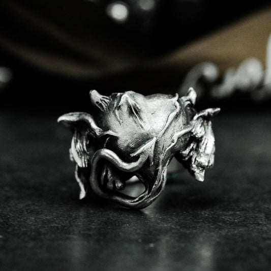 Devil Heart Ring with Horns ¨C 925 Sterling Silver Handmade