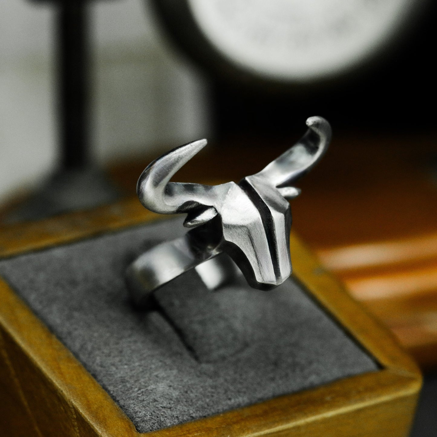 Geometric Bull Ring - 925 Silver Handmade Angular Strength