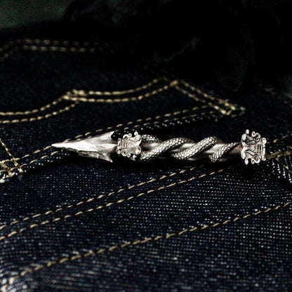 Mayan Snake Staff Tie Clip, Snake Totem, 925 Silver Handmade