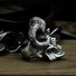 Ram Skull Ring with Curled Horns ¨C 925 Sterling Silver Handmade