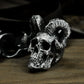 Ram Skull Ring with Curled Horns ¨C 925 Sterling Silver Handmade