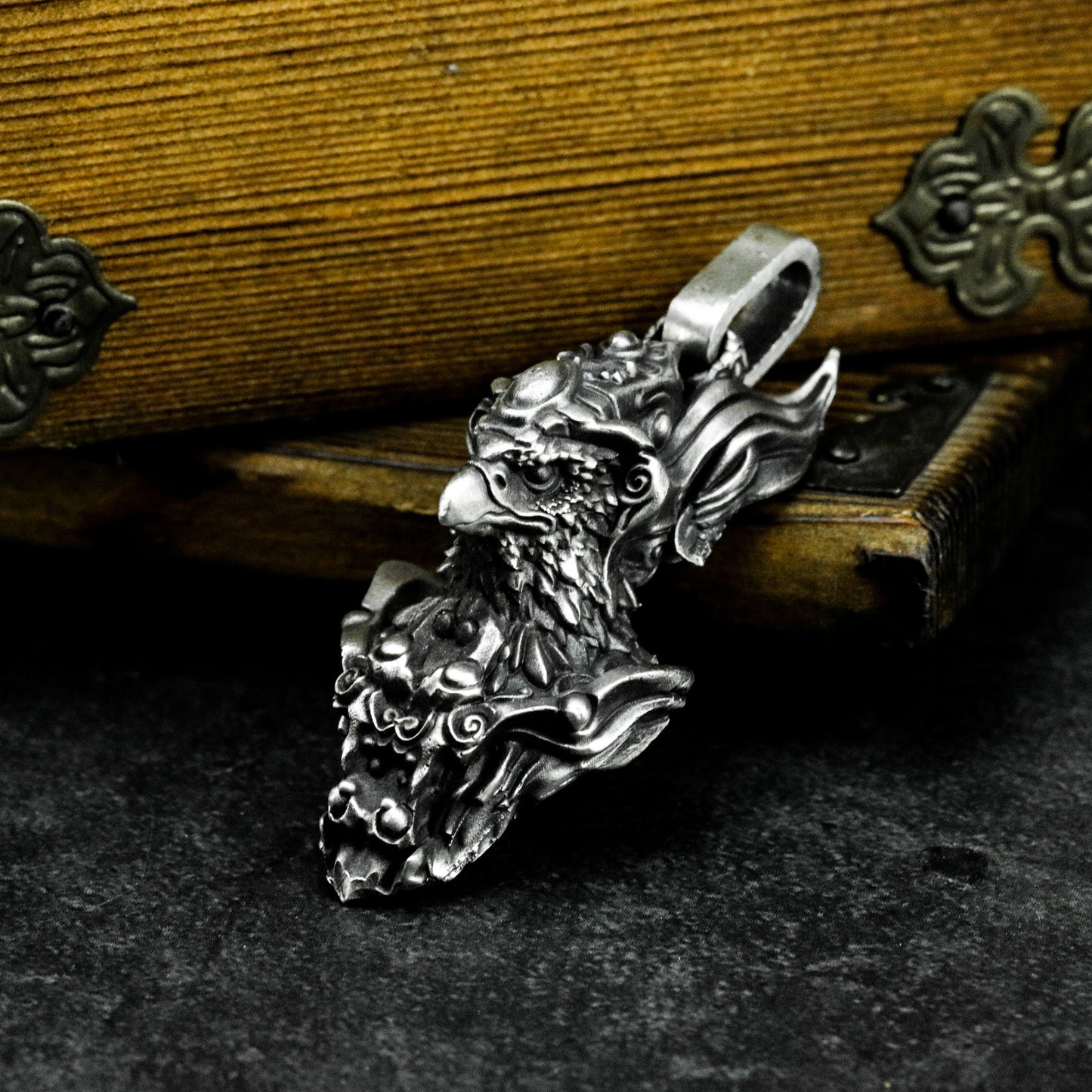 Eagle-Faced Warrior Pendant with Ornate Armor - 925 Sterling Silver Handmade