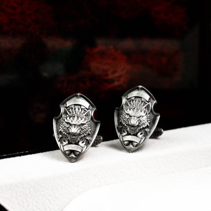 Wolf Shield Cufflinks, Bully Badge - 925 Sterling Silver Handmade