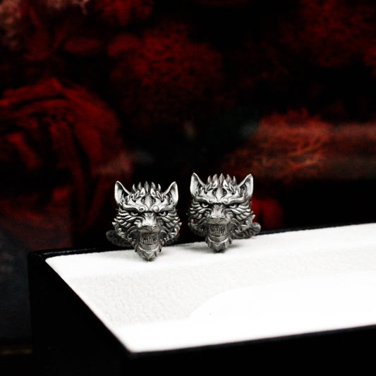 Wolf Head Cufflinks - 925 Silver Handmade