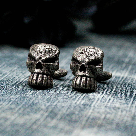 Giant Spirit Skull Cufflinks, Fierce Design - 925 Sterling Silver Handmade