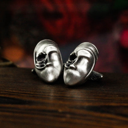 Skeleton Mask Cufflinks, 925 Silver Handmade