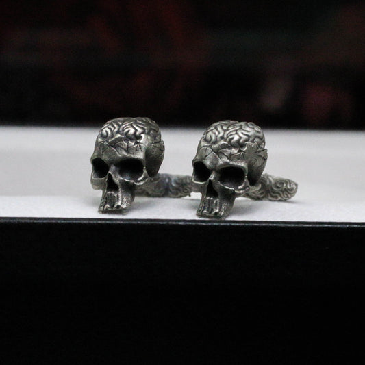 Brain Skull Cufflinks - 925 Silver Handmade