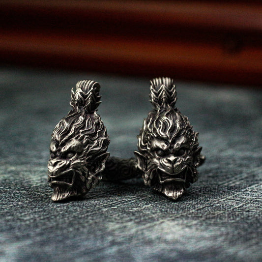 Monkey King Cufflinks, Oriental Myth - 925 Sterling Silver Handmade