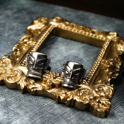 Sanxingdui Mask Cufflinks, Ancient - 925 Sterling Silver Handmade