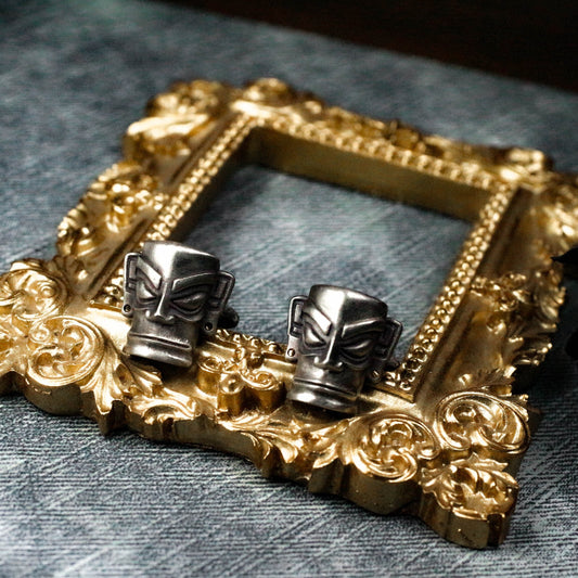 Sanxingdui Mask Cufflinks, Ancient - 925 Sterling Silver Handmade