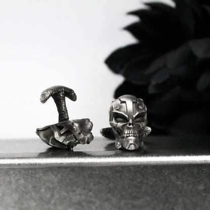 Mechanical Skull Cufflinks, Futuristic Warrior - 925 Sterling Silver Handmade