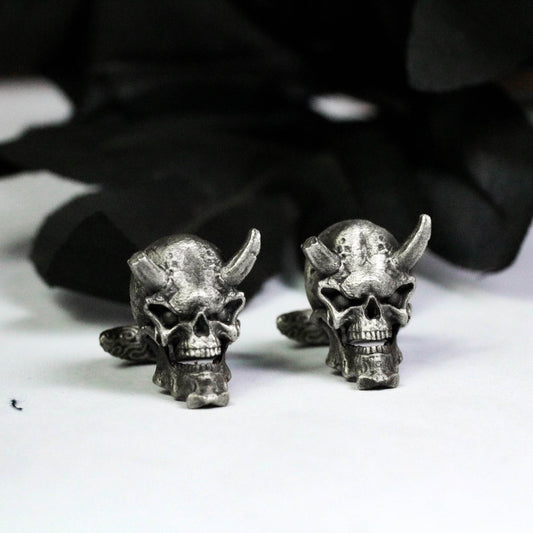 Battle Damaged Ghost Face Cufflinks, Broken Horn Skull - 925 Sterling Silver Handmade