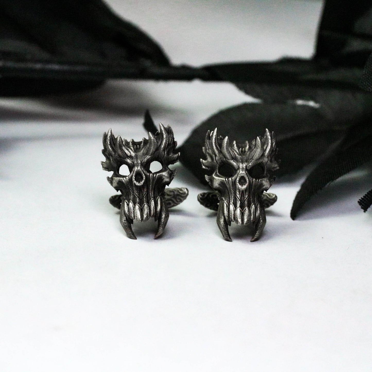 Spiritual Demon Skull Cufflinks, 925 Silver Handmade