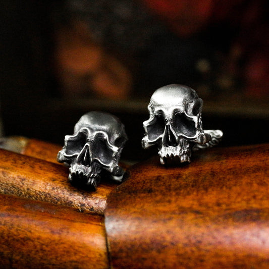 High Detail Textured Skull Cufflinks, Human Skull - 925 Sterling Silver Handmade