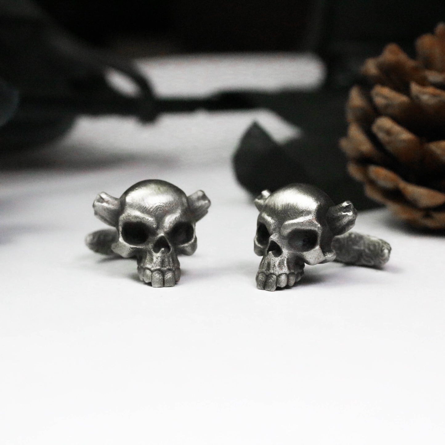 Broken Horn Skull Cufflinks - 925 Sterling Silver Handmade