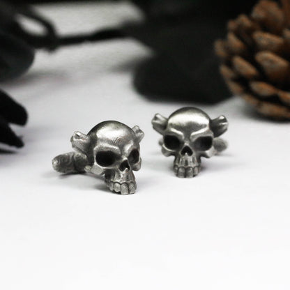 Broken Horn Skull Cufflinks - 925 Sterling Silver Handmade