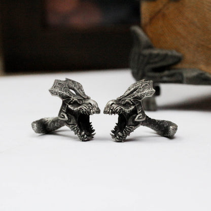 Angry Dragon Tyrannosaurus Cufflinks - 925 Silver Handmade