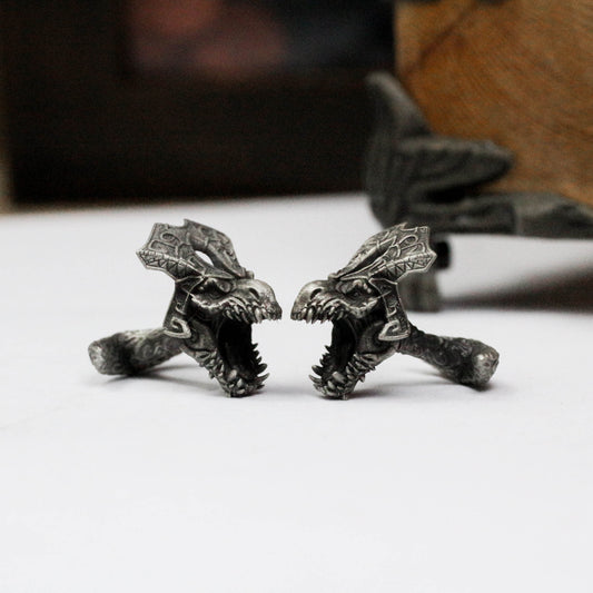 Angry Dragon Tyrannosaurus Cufflinks - 925 Silver Handmade