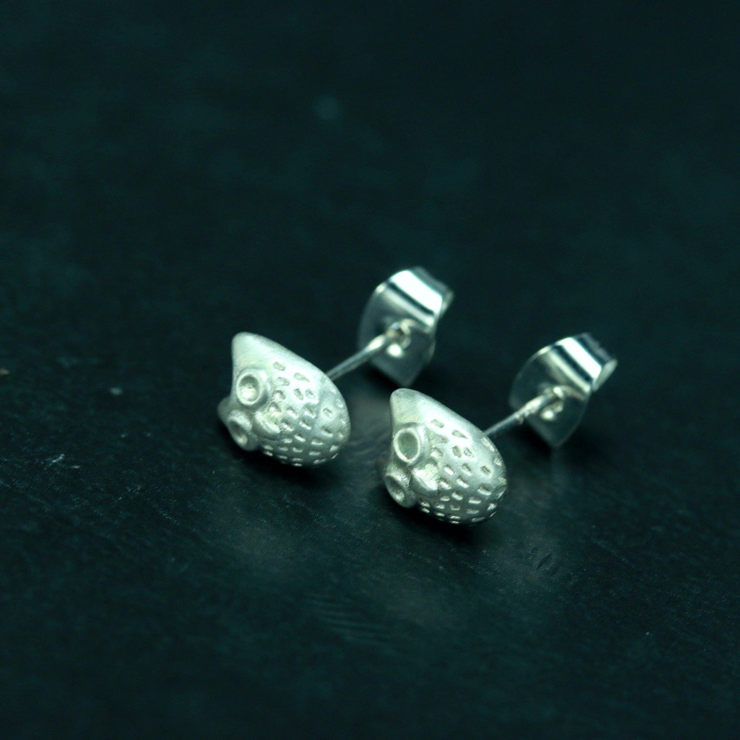 Owl Face Stud Earrings - 925 Sterling Silver Handmade
