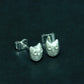 Owl Face Stud Earrings - 925 Sterling Silver Handmade