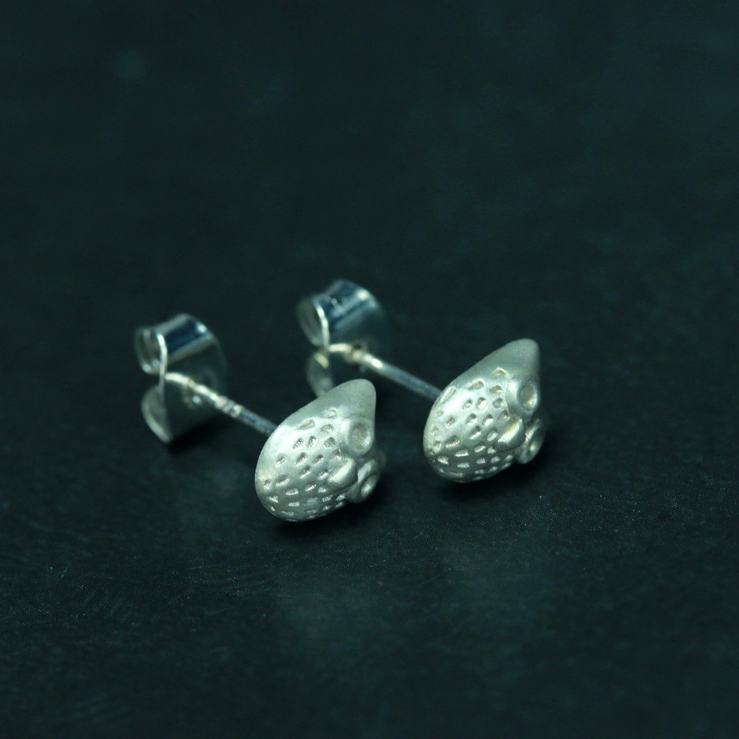 Owl Face Stud Earrings - 925 Sterling Silver Handmade