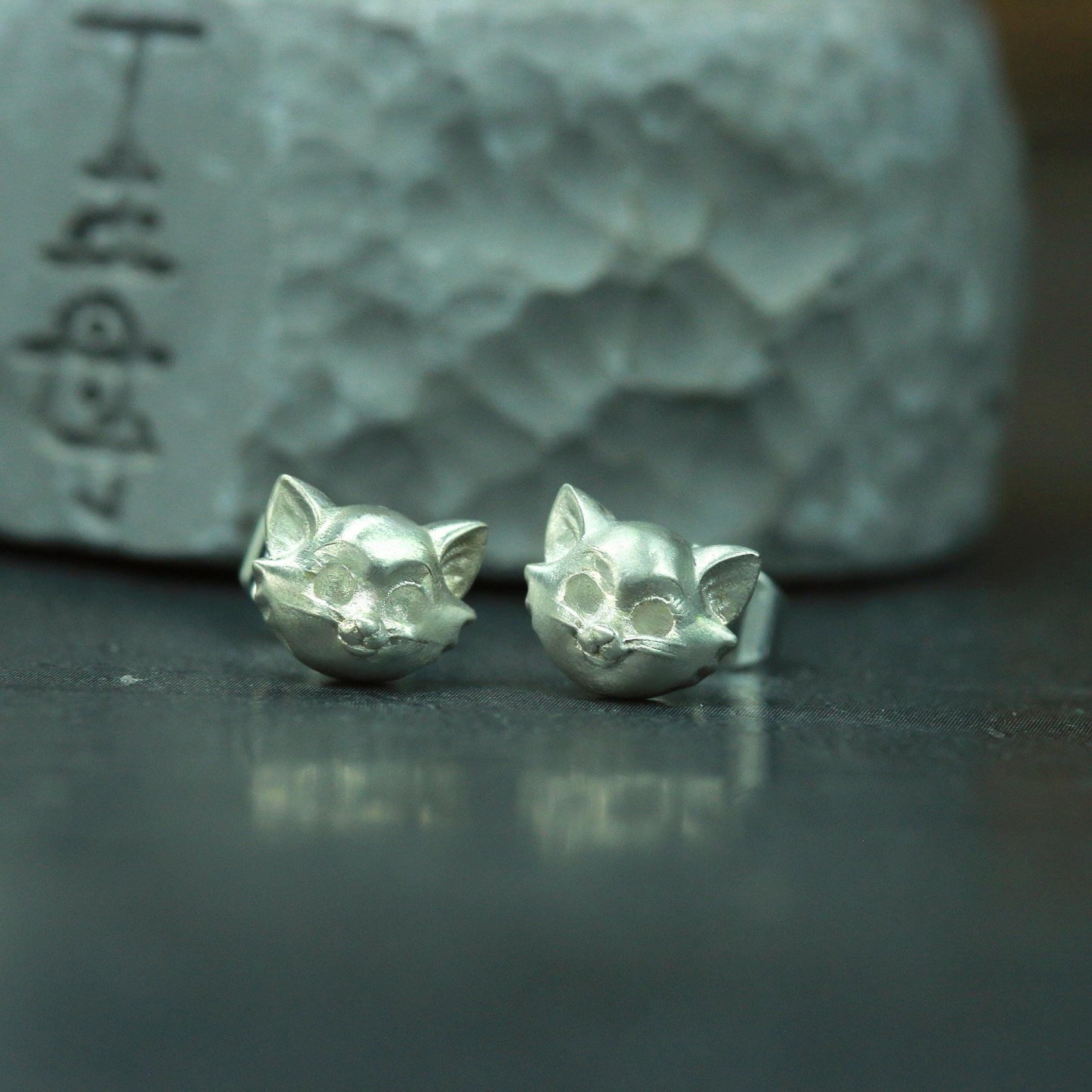 Super Cute Kitty Cat Earrings - 925 Sterling Silver Handmade