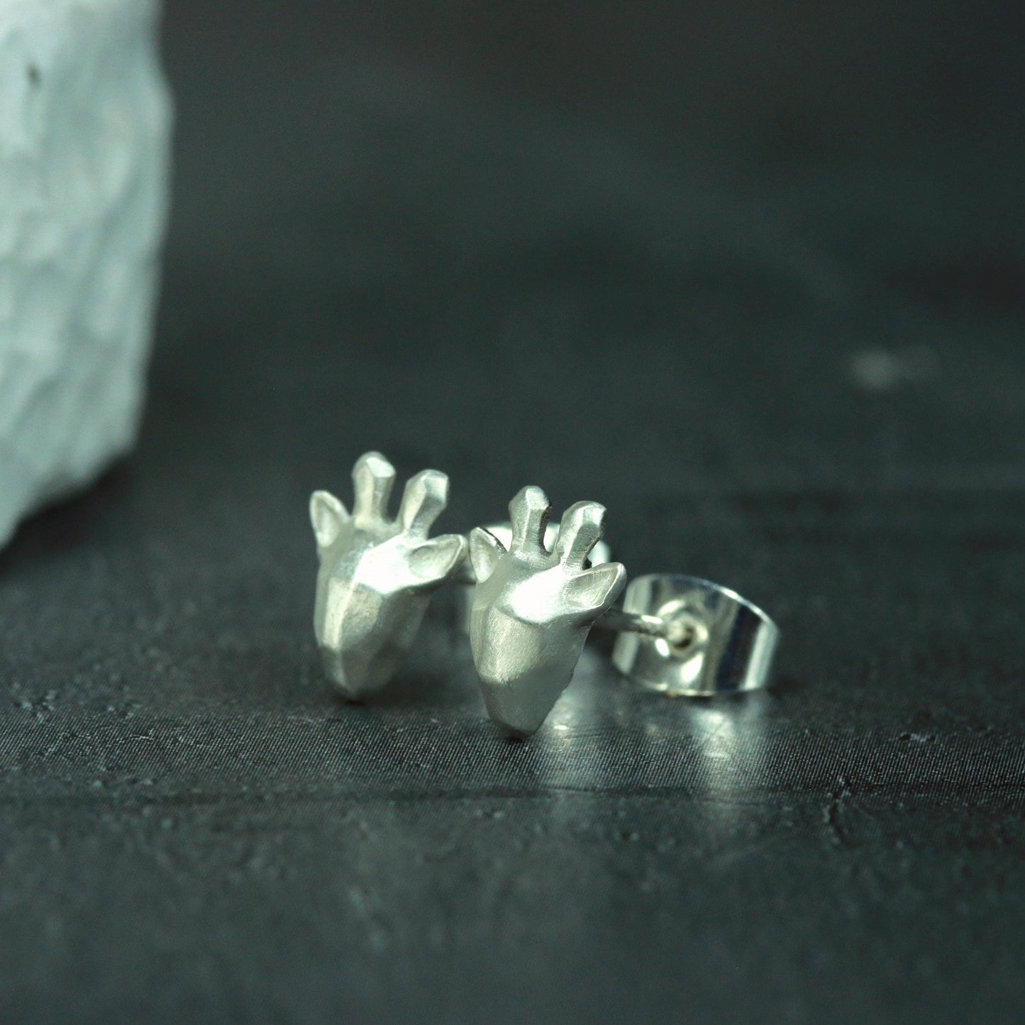 Deer Stud Earrings - 925 Sterling Silver Handmade