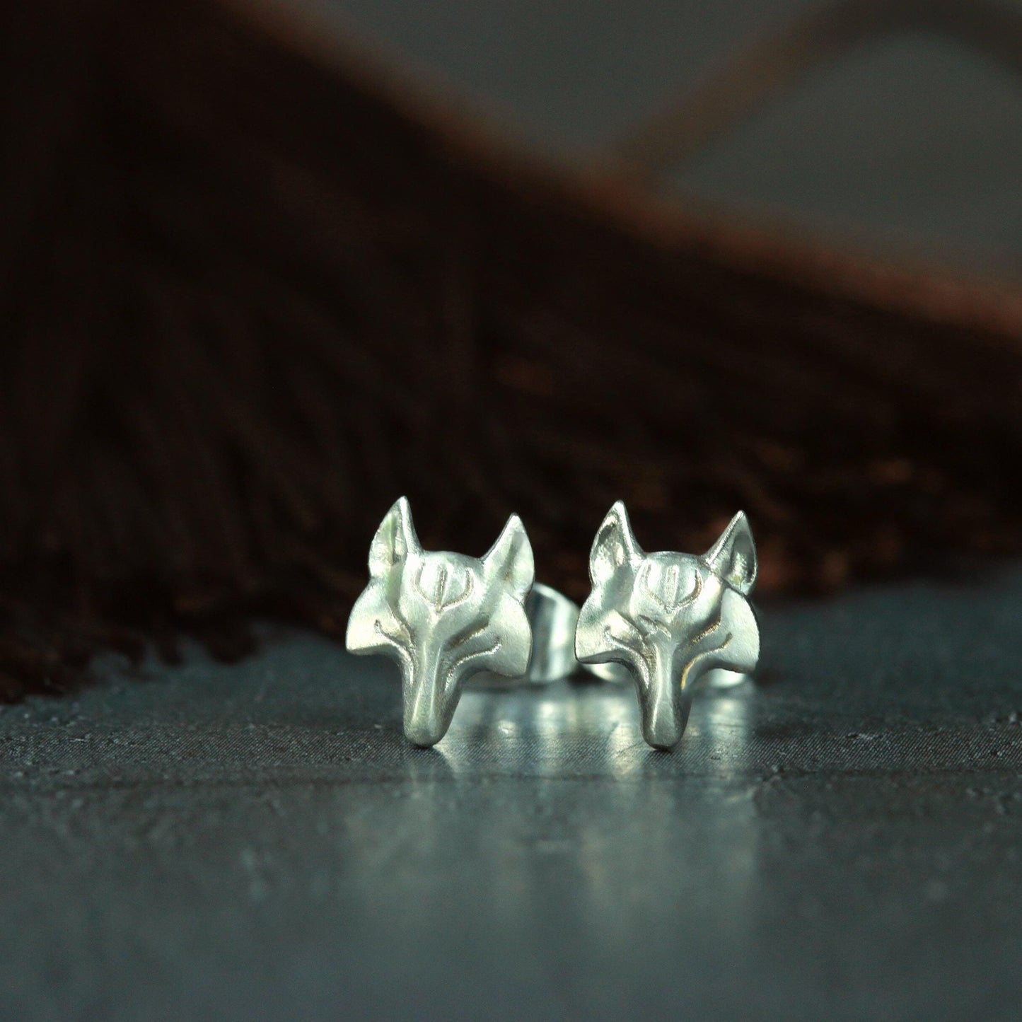 Minimalist Wolf Earrings - 925 Sterling Silver Handmade
