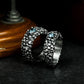 Dragon Scale Couple Rings with Blue Gemstones - 925 Sterling Silver Handmade