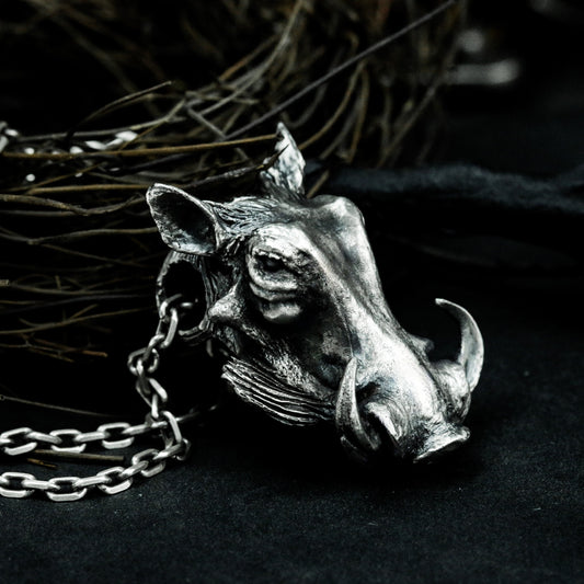 Boar Head Pendant - 925 Silver Handmade Wild Beast Totem