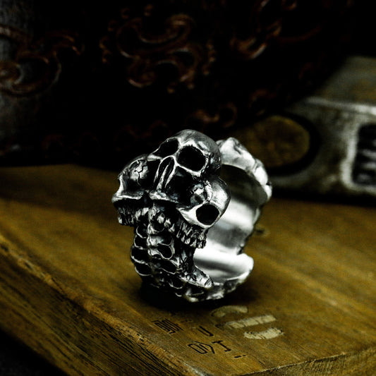 Triple Soul Skull Ring - 925 Silver Handmade