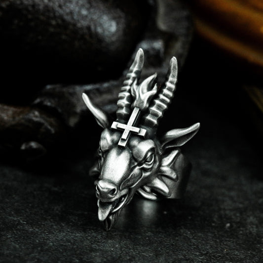 Fallen Ram Cross Ring - 925 Silver Handmade