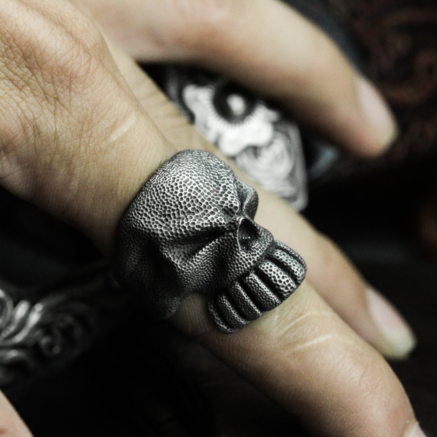 Rough Texture Skull Ring - 925 Silver Handmade