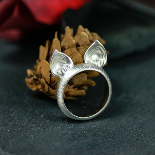 Cat Ear Ring ââ‚?925 Sterling Silver Handmade Whimsical Animal Jewelry