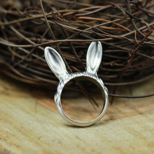 Bunny Ear Ring ââ‚?925 Sterling Silver Handmade Whimsical Animal Jewelry