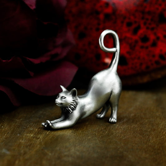 Stretching Cat Pendant ¨C 925 Sterling Silver Handmade