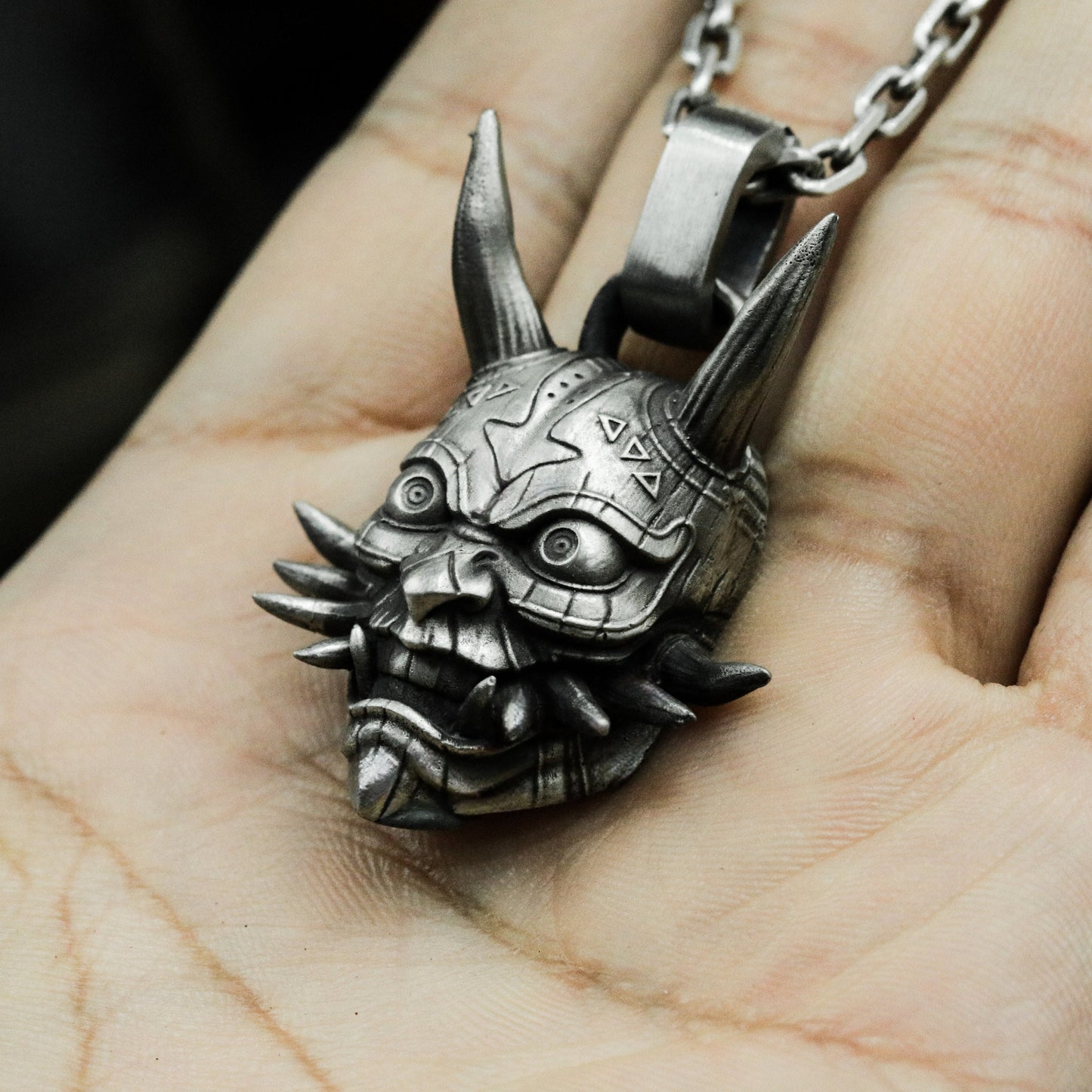 Japanese Evil Spirit Pendant ¨C Handmade 925 Silver Yokai Skull Necklace