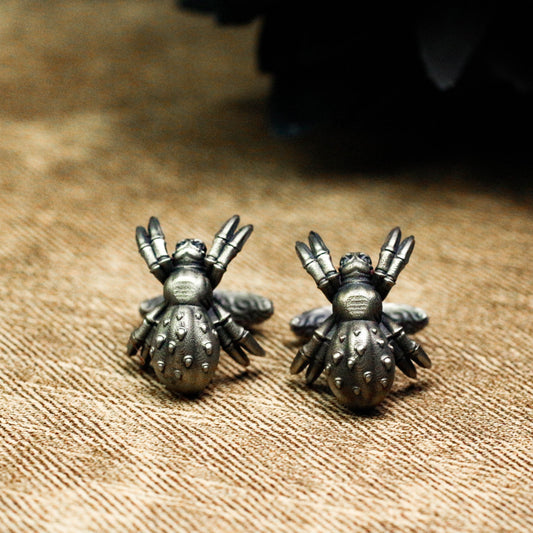 Spider Cufflinks, Black Widow - 925 Sterling Silver Handmade