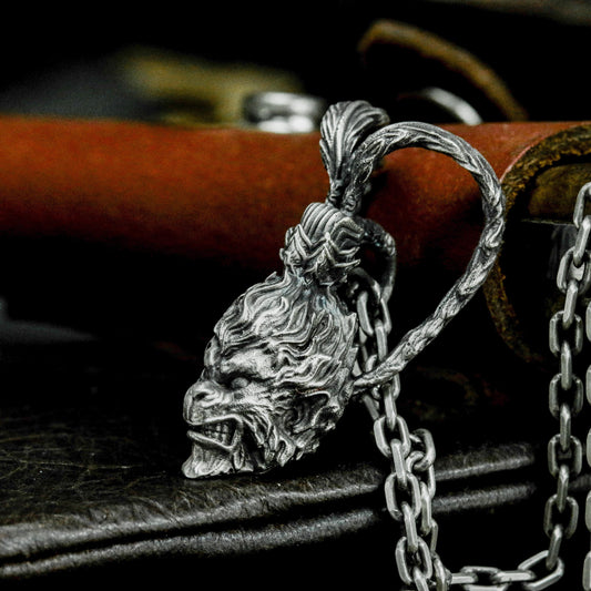 Angry Monkey King Skull Pendant - 925 Sterling Silver Handmade