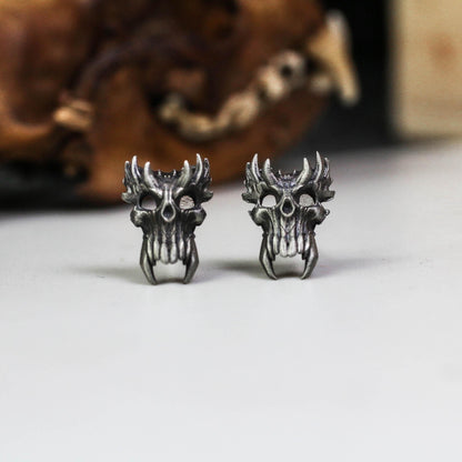 Demonic Skull Stud Earrings - 925 Sterling Silver Handmade