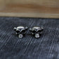 Horned Skull Stud Earrings - 925 Sterling Silver Handmade Gothic Jewelry