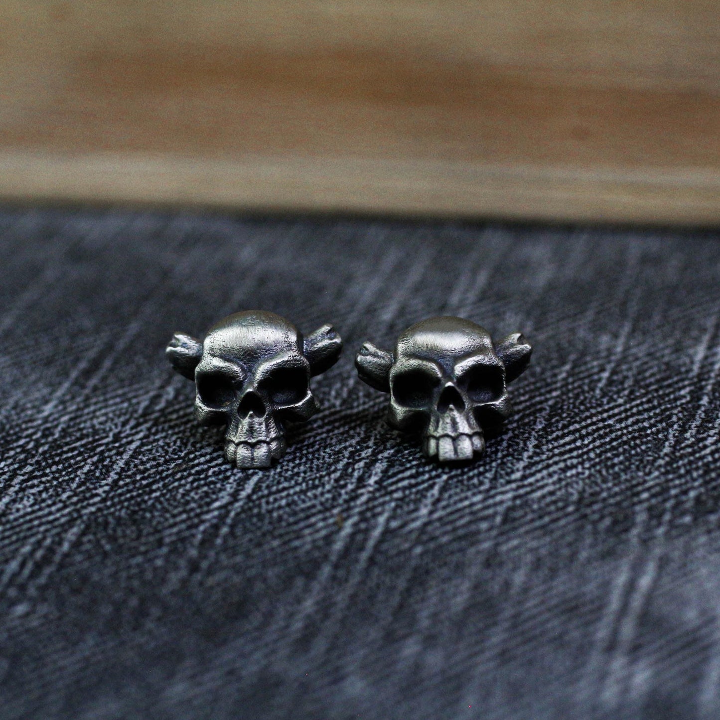 Horned Skull Stud Earrings - 925 Sterling Silver Handmade Gothic Jewelry