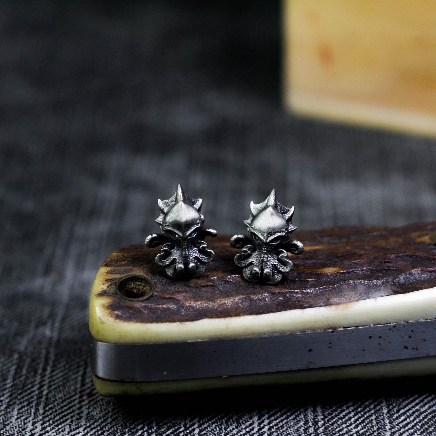 Sea Creature Stud Earrings - 925 Sterling Silver Handmade Gothic Style
