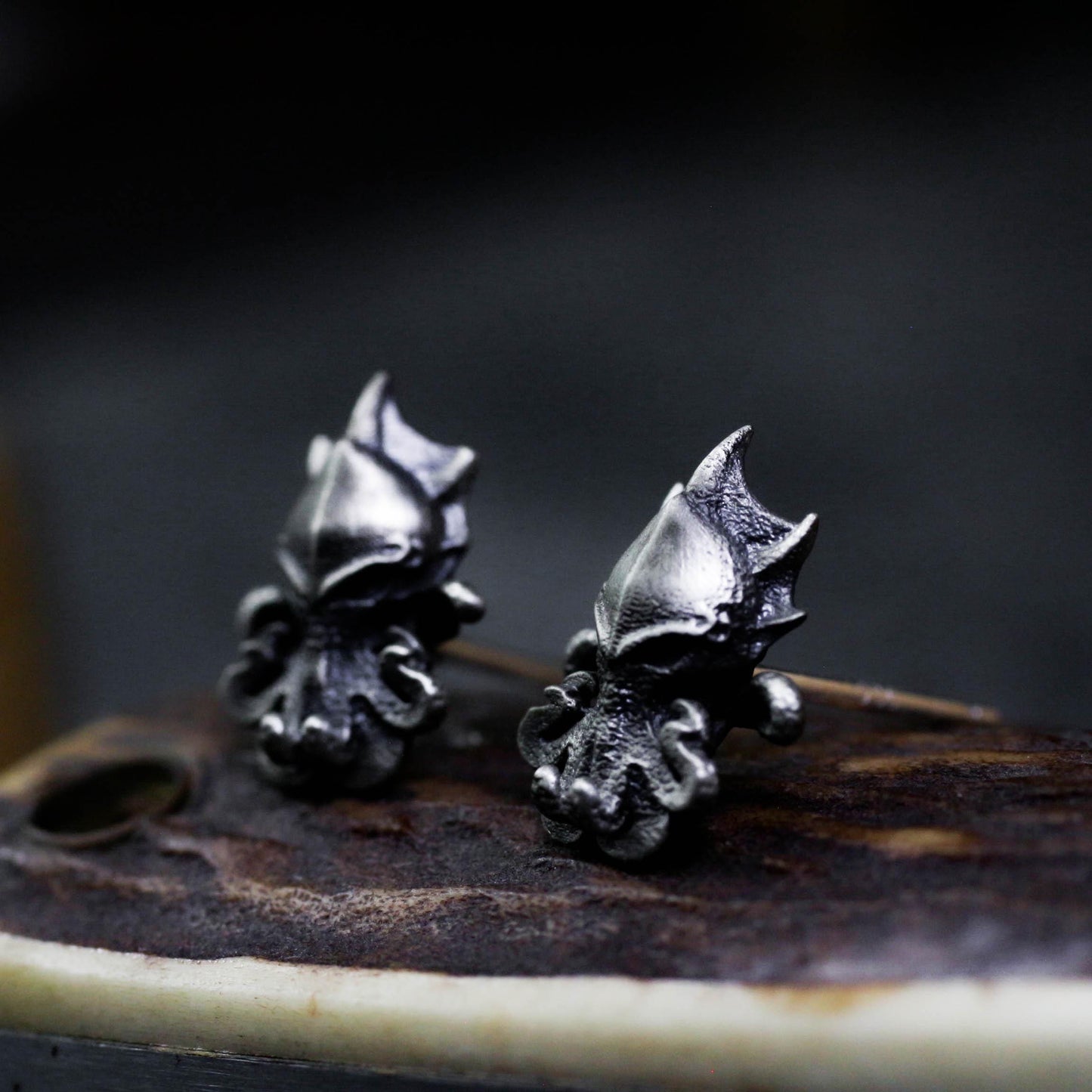 Sea Creature Stud Earrings - 925 Sterling Silver Handmade Gothic Style