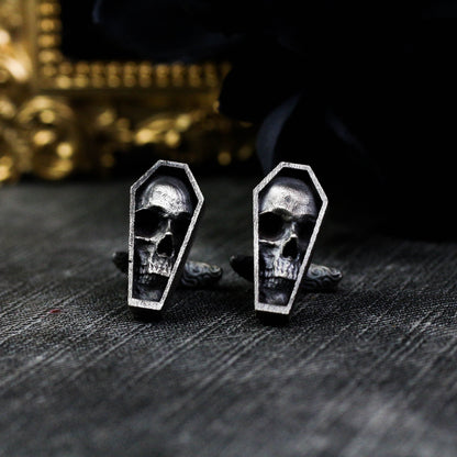 Coffin Skull Cufflinks, 925 Silver Handmade