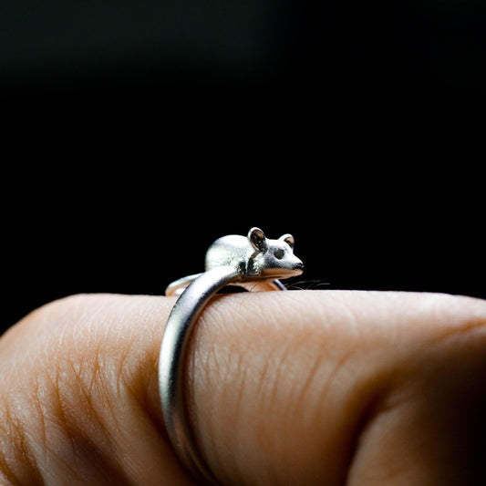 Tiny Mouse Ring ââ‚?925 Sterling Silver Handmade Whimsical Animal Jewelry