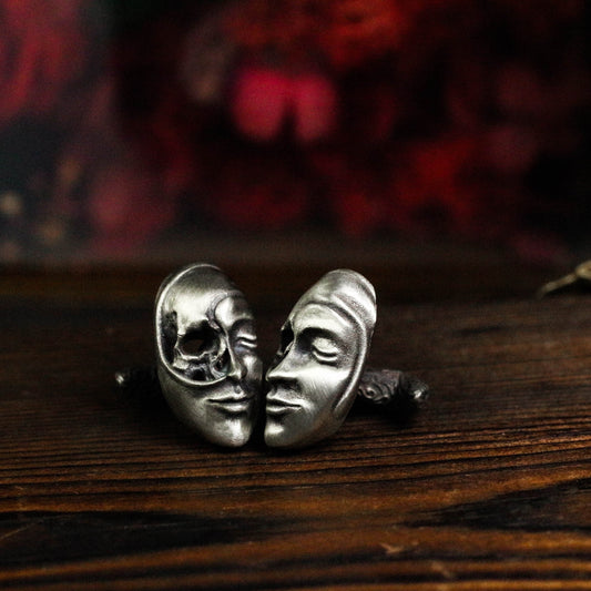 Skull Face Cufflinks, Masquerade Masks - 925 Sterling Silver Handmade